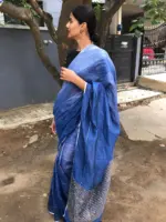 Ombre Blue Handwoven Pure Linen Saree - Image 5