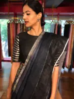 Ombre Blue Handwoven Pure Linen Saree