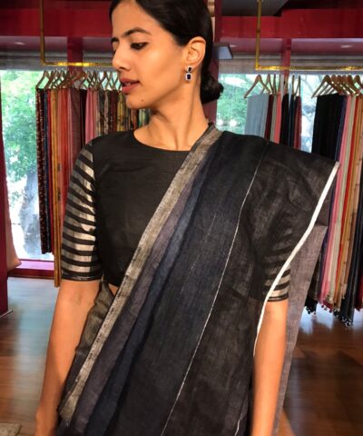 Ombre Blue Handwoven Pure Linen Saree
