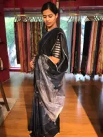 Ombre Blue Handwoven Pure Linen Saree - Image 4