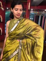 Green Chequered Handwoven Mangalagiri Silk Saree