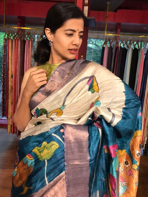 Paired up with Tussar Silk Blouse By Mirra Clothing