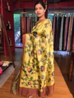 Yellow Handpainted Tissue Silk Saree - Image 3
