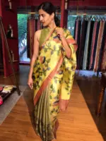 Yellow Handpainted Tissue Silk Saree - Image 2