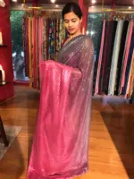 Ombre Grey Georgette Saree Embellished with Sequins - Image 5