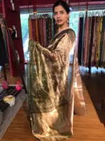 Tissue Saree with ready blouse by Mirra clothing.