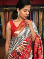 Offwhite Banarasi Soft Silk Saree highlighted with Patola Weaves - Image 2