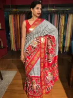 Offwhite Banarasi Soft Silk Saree highlighted with Patola Weaves - Image 5