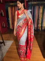 Offwhite Banarasi Soft Silk Saree highlighted with Patola Weaves - Image 6