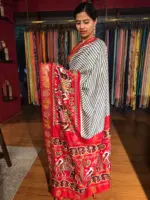 Offwhite Banarasi Soft Silk Saree highlighted with Patola Weaves - Image 3