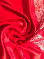 Scarlet Red Crepe Silk Saree with Silver Zari Weaves - Image 7