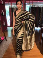 Black Georgette Silk Saree with Antique Gold Zari Weaves - Image 2