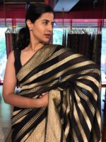 Black Georgette Silk Saree with Antique Gold Zari Weaves by Mirra Clothing