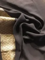 Black Georgette Silk Saree with Antique Gold Zari Weaves - Image 6