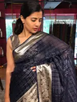 Navy Blue Organza Silk Saree with Resham Silk Zari Weaves - Image 2