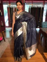 Navy Blue Organza Silk Saree with Resham Silk Zari Weaves - Image 5