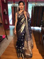 Navy Blue Organza Silk Saree - Image 5