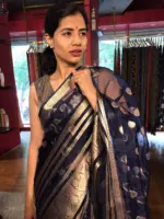 Navy Blue Organza Silk Saree