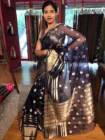 Navy Blue Organza Silk Saree - Image 2