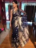 Navy Blue Organza Silk Saree - Image 3
