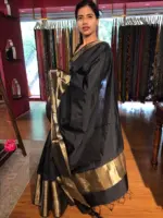 Black Banarasi Soft Silk Saree - Image 6