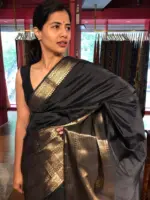 Black Banarasi Soft Silk Saree - Image 5