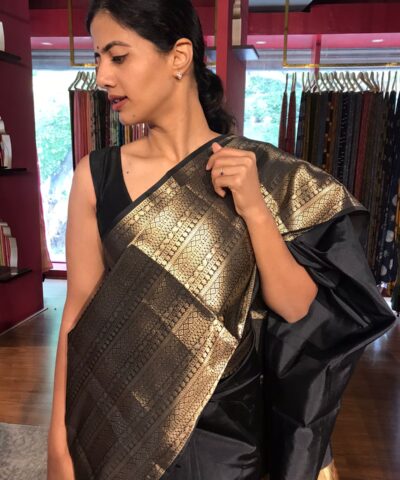 Black Banarasi Soft Silk Saree