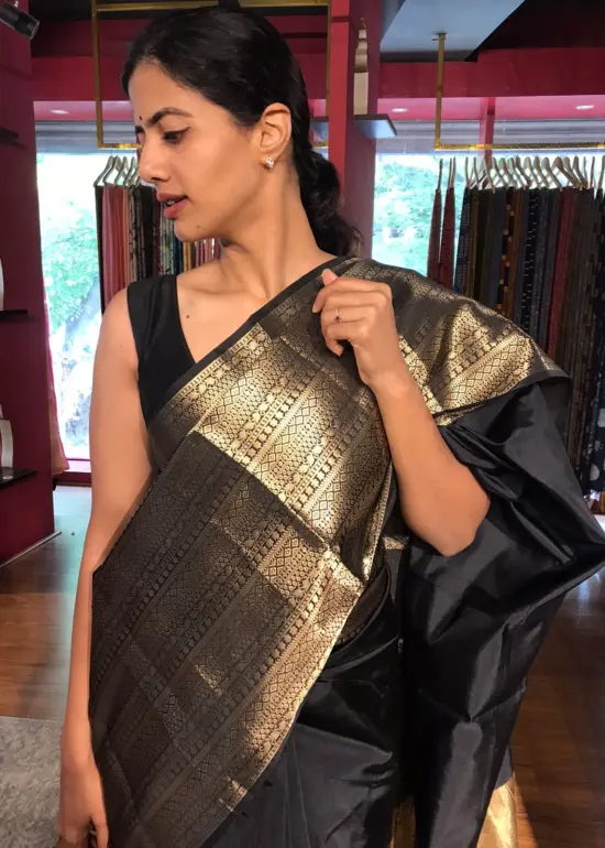 Black Banarasi Soft Silk Saree