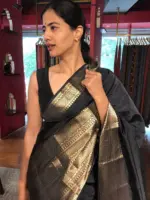 Black Banarasi Soft Silk Saree - Image 4
