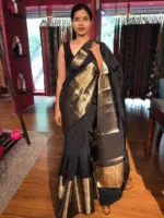 Black Banarasi Soft Silk Saree - Image 2