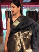 Black Banarasi Soft Silk Saree - Image 3