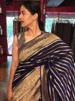 Elegant Navy Blue Georgette Silk Saree by Mirra Clothing