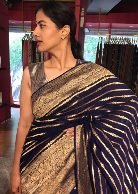 Elegant Navy Blue Georgette Silk Saree by Mirra Clothing