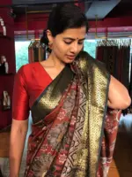 Multicolor Printed Dola Silk Saree with Zari Border