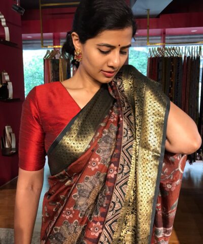 Multicolor Printed Dola Silk Saree with Zari Border