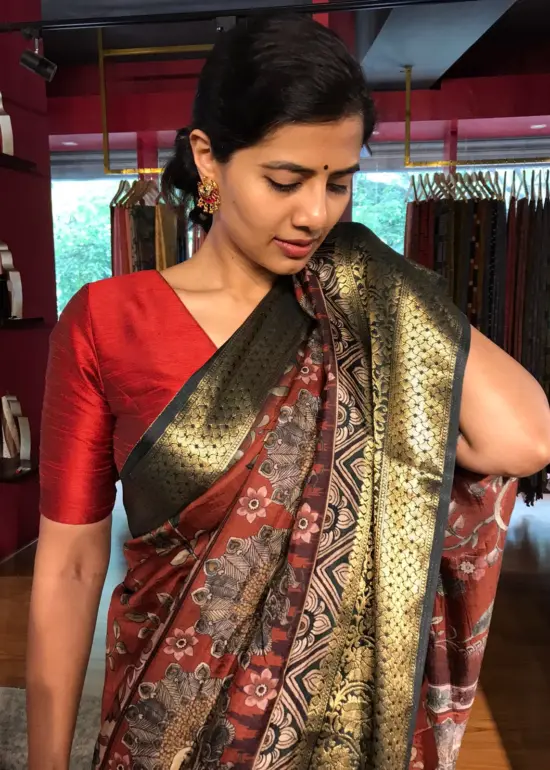 Multicolor Printed Dola Silk Saree with Zari Border
