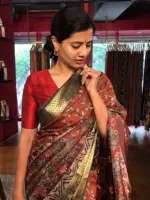 Multicolor Printed Dola Silk Saree with Zari Border - Image 5