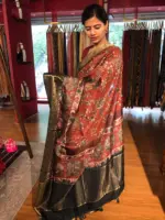 Multicolor Printed Dola Silk Saree with Zari Border - Image 3