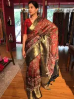 Multicolor Printed Dola Silk Saree with Zari Border - Image 4