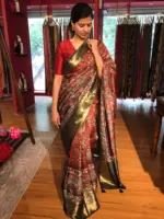Multicolor Printed Dola Silk Saree with Zari Border - Image 2