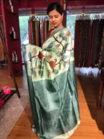 Pista Green Printed Tussar Silk Saree - Image 6