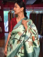 Pista Green Printed Tussar Silk Saree - Image 7