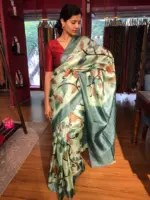 Pista Green Printed Tussar Silk Saree - Image 5