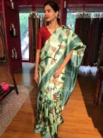 Pista Green Printed Tussar Silk Saree - Image 2
