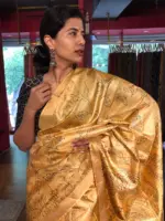 Mustard Handpainted Tussar Silk Saree