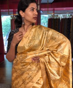 Mustard Handpainted Tussar Silk Saree