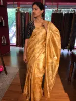 Mustard Handpainted Tussar Silk Saree - Image 6