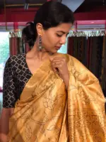 Mustard Handpainted Tussar Silk Saree - Image 4