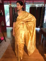 Mustard Handpainted Tussar Silk Saree - Image 2