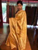Mustard Handpainted Tussar Silk Saree - Image 3